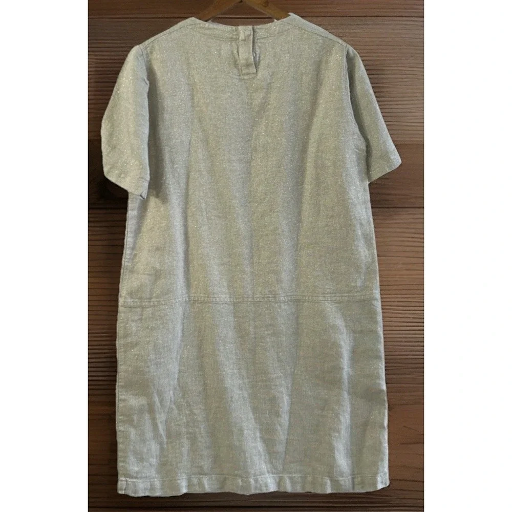 Eileen‎ Fisher Organic Linen Shift Dress Pockets Beige Holiday Sparkle Sz XS EC